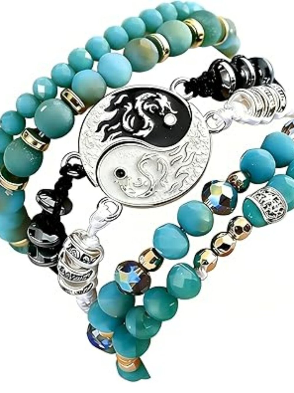 Boho Turquoise Yin Yang Bracelet Multi-Layer Stackable Beaded Trendy Set